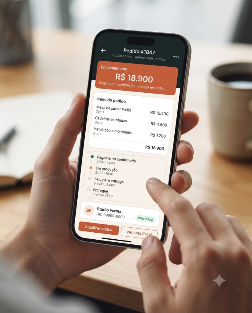 App mobile Sob Medida com detalhe de pedido